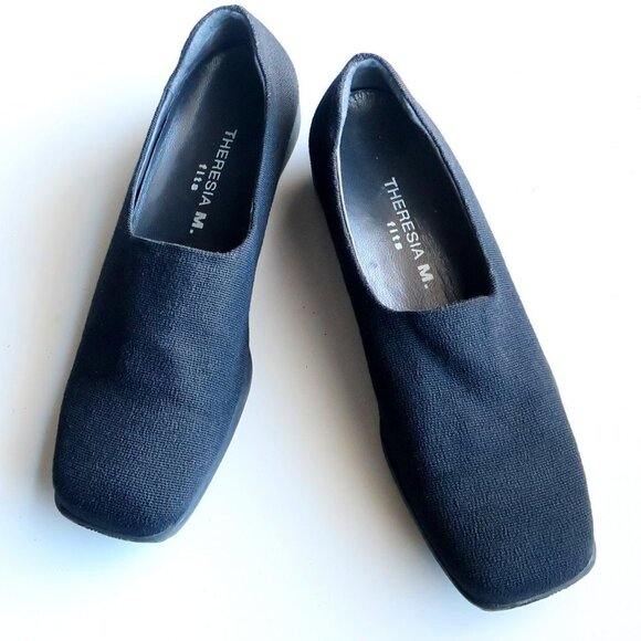 Theresia M. Black Fabric Square Toe Low Wedge Heel Slip On Comfort Shoes 8.5 - Picture 1 of 16